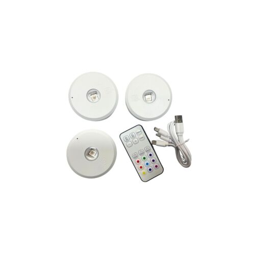 Luz Led Redonda Inalámbrica Adhesiva - 3 Unidades - Con Control Remoto - RGB Multicolor - Recargable USB C